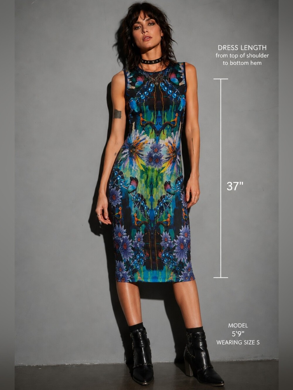 Mackenzie Mode Dress Small Psychedelic Butterfly Floral Bodycon Sheath Glam Rock